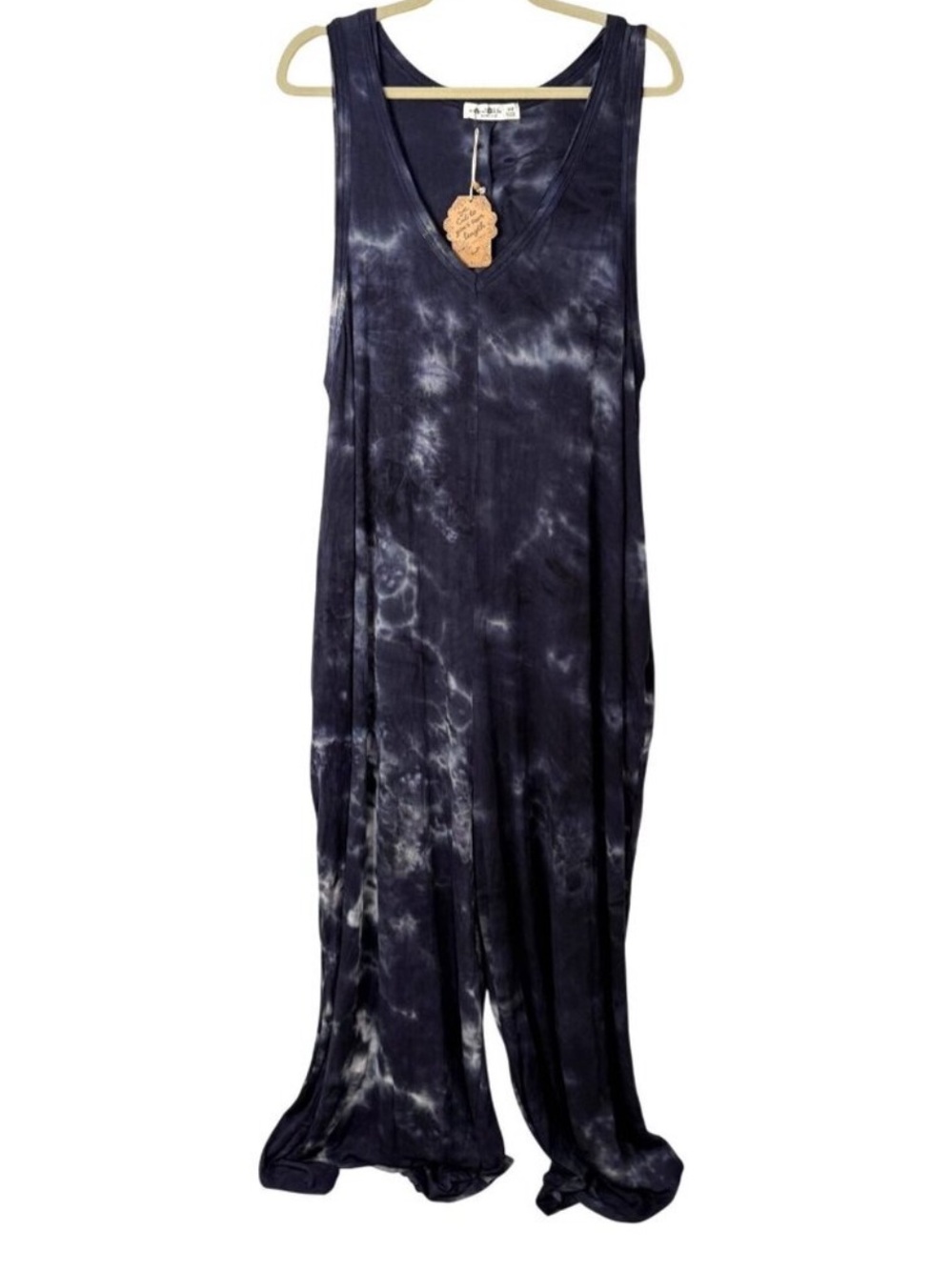 NWT: Natural Life Boho Midnight Sleeveless Tie Dye Wide Leg Jumpsuit• OS - Picture 3 of 5